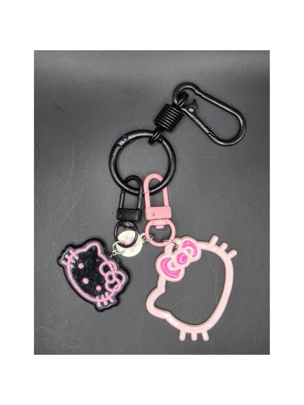 Hello Kitty Pink Black Keychain Carabiner Clip Detachable Keyring Cartoon